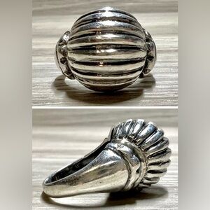 Vintage Handmade Southwestern Sterling Silver Ribbed Tall Dome Ring, Size 5